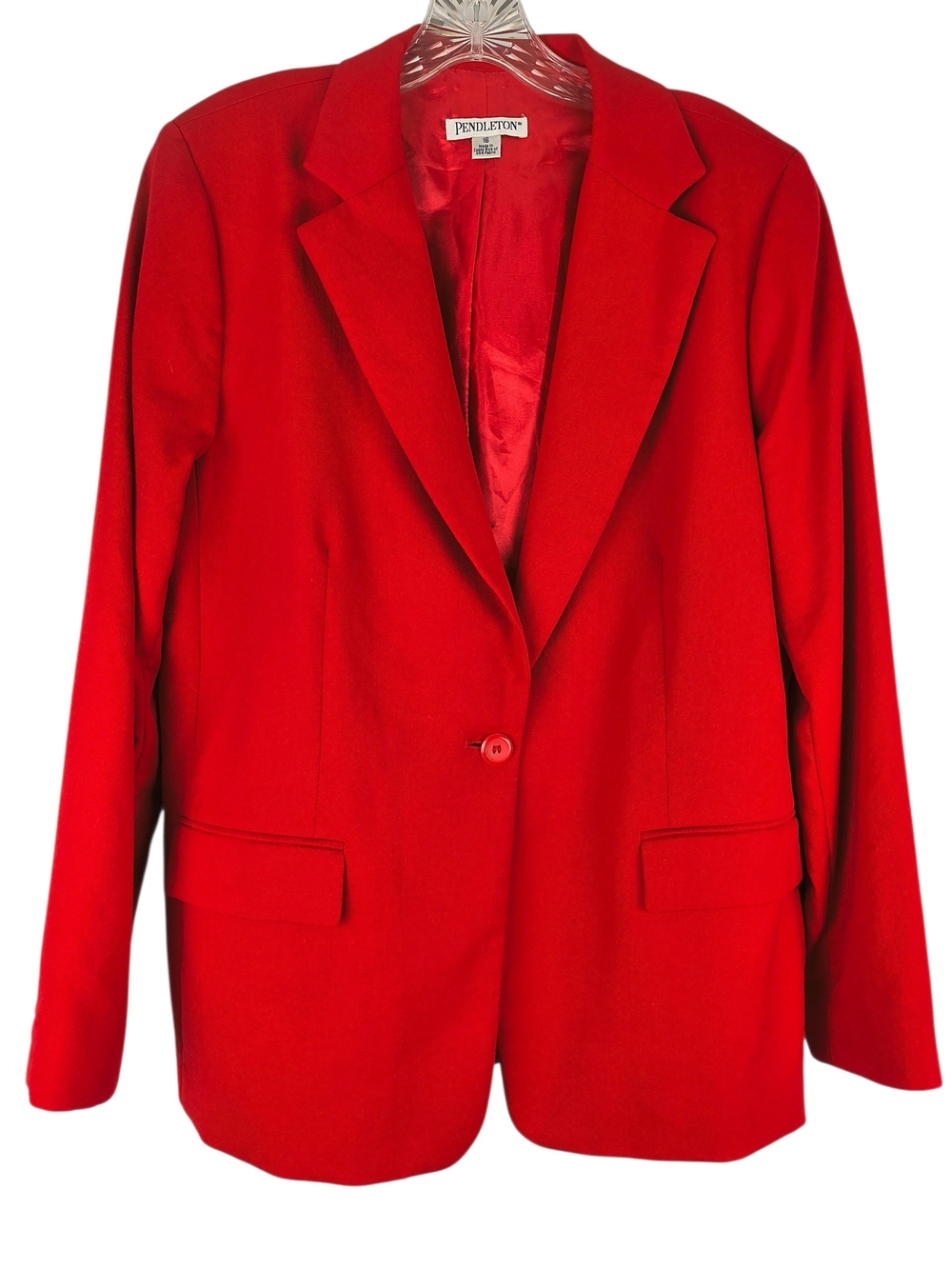 Pendleton Blazer Womens 16 Red 100% Virgin Wool Single Button Notch Lapel Collar